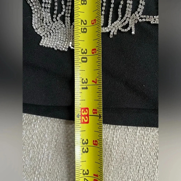 Eliza J Dress Women’s 2 Rhinestone Trimmed Fringe Embellished Black Mini - Picture 11 of 12